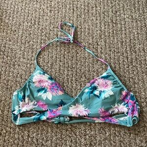 Blue Floral Criss Cross Bikini Top